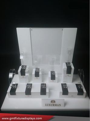 China Removal Countertop Plexiglass Watch Display Rack White & Clear Acrylic Watch Stand for sale