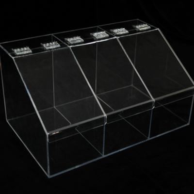 China Clear Slatwall Acrylic Candy Display W/ 3 Boxes Perspex Bins with Dividers for sale