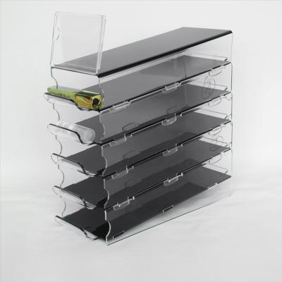 China Slanted Acrylic Makeup Rack for Cosmetics Compartment Plexiglass Lipstick Display Stand for sale