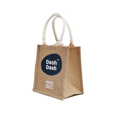 China Recyclable Laminate Waist Portable Shopping Travel Lunch Logo Bag Waterproof Customizable Jute Bag for sale