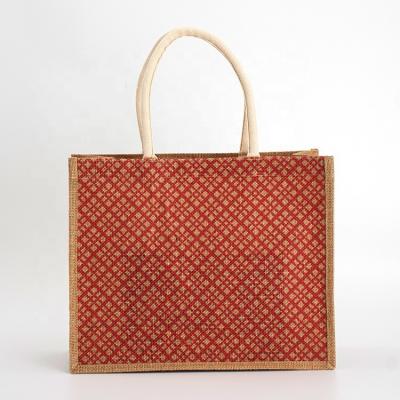 China Custom Printed Reusable Shopping Jute Recyclable Burlap Grocery Handbag Eco Tote Bag With Printing for sale