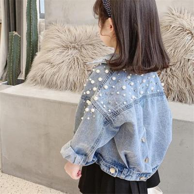 China Spring 2021 Spring New Korean Version Trend Autumn Clothes Baby Girls Denim Breathable Tracksuit Beaded Jean For Kids for sale