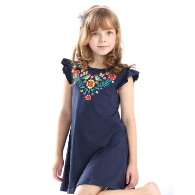 China Girls Summer Dress Breathable/Soft Short Sleeve One Piece Floral Dresses Kids Sunbathing Casual School Embroidered Dresses Sleeveless Stocks for sale