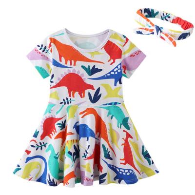 China Sweet Girls Summer Dress Shorts Sheath Floral Dresses Kids One Piece Casual Sundress School With Headband for sale