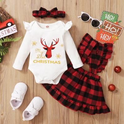 China 0-24M Christmas Kids Clothing Baby Party Newborn Casual Christmas Outfits Cute Cotton Shorts Sleeve Top Skirt Princess Dress Set for sale