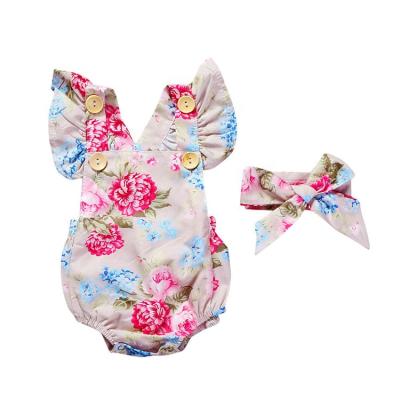 China Cotton Baby Girl Clothes Newborn Baby Clothes Infant Romper With Ruffled Headband Hot Selling for sale