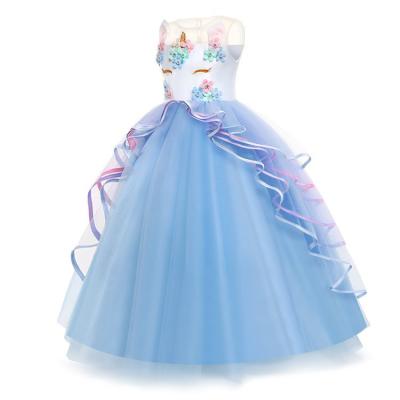 China 2021 Europe and America Breathable Amazon Girls Party Dress Long Large Unicorn Border Middle Girl for sale