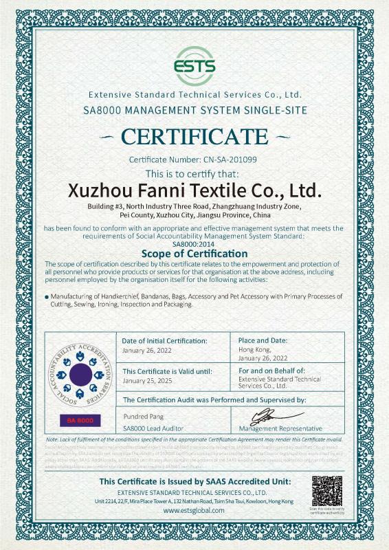 Verified China supplier - Xu Zhou Fanni Textile Co., Ltd.