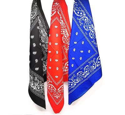 China Wholesale 22x22 Inch Paisley Indelible Cheap Universal Square Head Scarf Custom Cowboy Polyester Bandana Headbands for sale