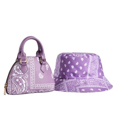 China Latest Design Fashion Bandana Eco-Friendly Hat and Purse Set Women Handbags Bandana Purse and Bucket Hat Set for sale