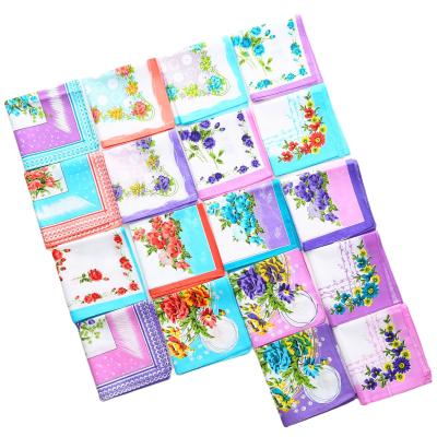 China 28x28cm Soft Women Flower Cotton Handkerchiefs Small Bulk Wholesale for sale