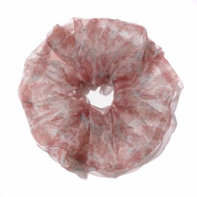 China Fanni Oversized Hair Scrunchies Large Fashion Floral Print Organza Scrunchies Soft Ponytail Holder For Women for sale