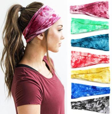 China Popular Fanni Vincha Yoga Running Sports Headbands Tie Dye Elastic Non Slip Wide Sweat Headbands for sale