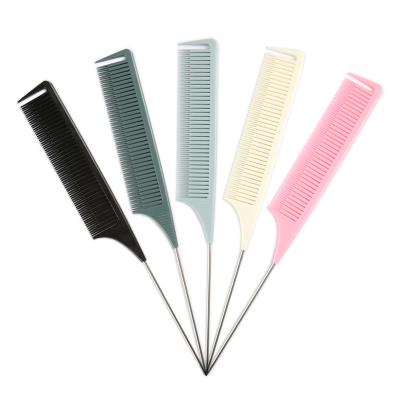 China Salon Hair Salon Stainless Steel Handle Combs Rat Tail Material Plastic Comb for sale