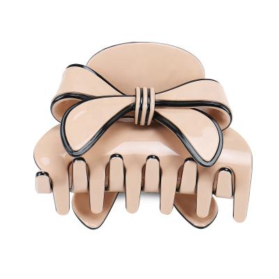 China Simple Eco-Friendly/Recyclable/Fancy Bowknot Hair Claw For Girls Cellulose Acetate High Quality Hair Claw Pure Color Hair Claw Clip for sale