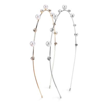 China Eco-friendly Elegant Pearl Wedding Hair Accessories Diamond Rhinestone Bridal Headband Gold Bling Headbands for sale