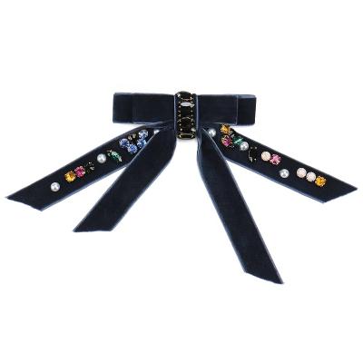 China Retro Baroque Eco-friendly/Recyclable Velvet Hair Band Bow With Hair Clip For Women High Quality Velvet Hair Bows for sale