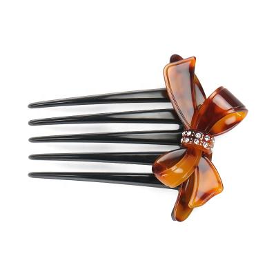 China Eco-Friendly/Recyclable/Fancy Stylish Bow Hair Comb Cellulose Acetate Hair Comb Clip Rhinestone Bridal Hair Comb for sale