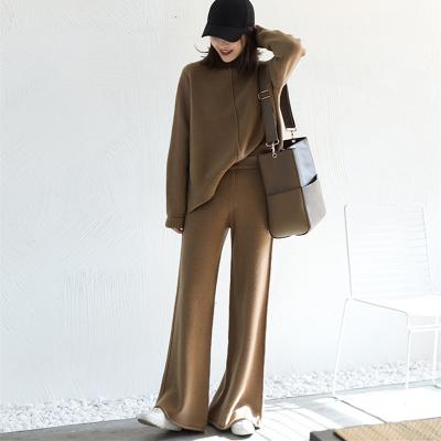 China Autumn And Winter New Temperament 2021 Breathable Suit Women's Knitted Sweater Wide-leg Pants Casual Two-piece Fashion Look Slim And Lazy for sale