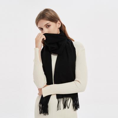 China Real Wool Tassel 100% Women Luxury Soft Winter Thick Shawl Scarf With Tassel for sale