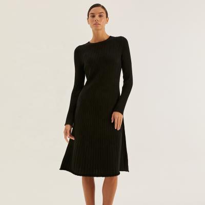 China Autumn And Winter Black Breathable Long Sleeve Slim Women's Knitted Dress 2021 For Girls for sale