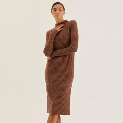 China Brown Customized Casual Knitted Women's Breathable Mid-rise Collar Ladies Winter Long Sleeve Clothing for sale