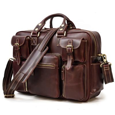 China Vintage GENUINE LEATHER Genuine Leather Handbag Men Business Bag 16 Inch Laptop Bag For Outdoor Real Leather Briefcase for sale