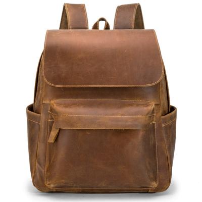 China Retro Multifunctional Customize Logo School Backpack Brown Crazy Horse Leather Casual Sports Backpack Bag for sale