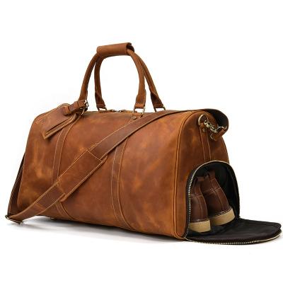 China Shoe Compartment Vintage Luxury Custom Crazy Horse Duffle Weekender Men's Leather Travel Bag With Shoe Compartment for sale