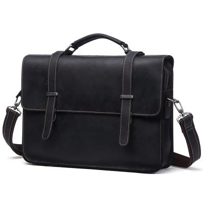 China Crazy Horse GENUINE LEATHER Genuine Leather Briefcase Fashion Laptop Bag Men Computer Office Shoulder Bag for sale