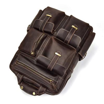 China Multifunctional Large Capacity 16 Inch Men Hiking Bag Dark Coffee Crazy Horse Leather Backpack For Daily Life for sale