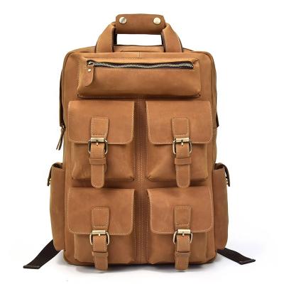 China Multifunctional 17 Inch Large Capacity Gym Sports Bag Men Brown Genuine Leather Backpack For Outdoor Hiking for sale