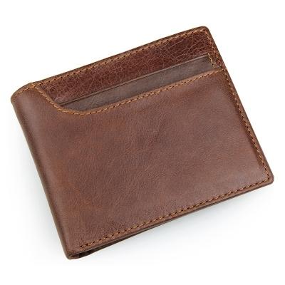 China Crazy Horse Fashion Men's Wallet Pocket Genuine Leather High Quality Slim Purse Design Short Bifold Slim Leather Wallet New for sale