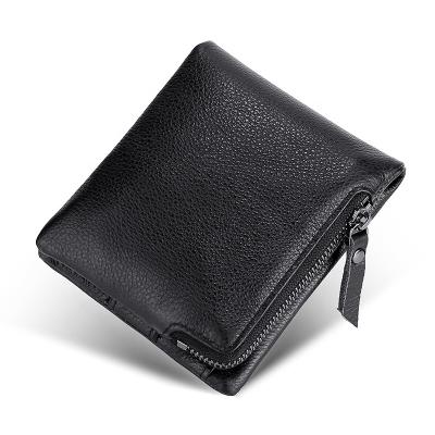 China Vintage Short Wallet For Men RFID Genuine Leather Wallet Zipper Leather Wallet for sale