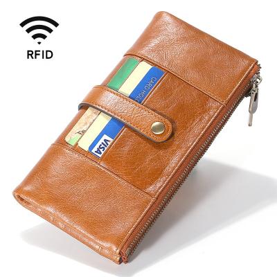 China 2021 fashion men's good quality cowhide wallet long cell phone purse handmade leather card holder wallet for sale