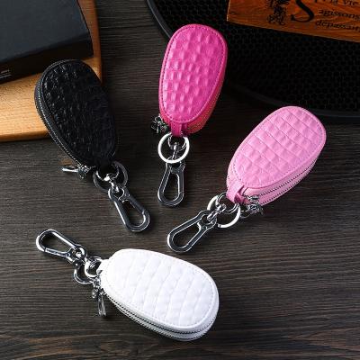 China Custom Fashion Colorful Leather Car Key Cover Stylish Double Deck Genuine Logo Key Case for sale