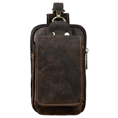 China Wholesale Vintage Crazy Horse leather fashion men's cell phone bag whip outdoor small waist bag for sale