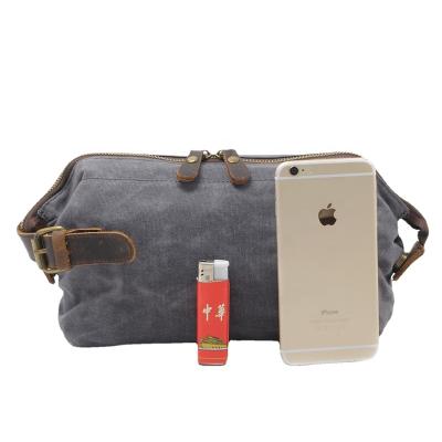 China Vintage Outdoor Casual Toiletry Bag Men Oil Wax Canvas Clear Makeup Cosmetic Bag for sale