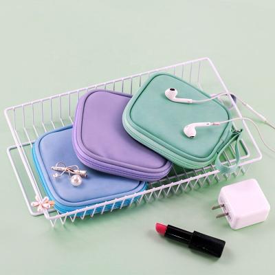 China Vintage Mini Simple Charging Cable Storage Case Unisex Blue PU Leather Earphone Storage Box For Diary for sale