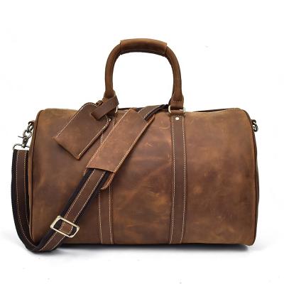 China Vintage Fashion Hot Sale Amazon Women 17 Inch Luggage Bag Brown Crazy Horse Leather Travel Bag For Male for sale