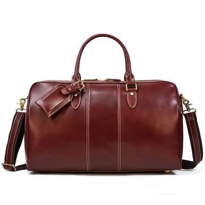 China Increasing Wine Red Stylish Outdoor Sport Travel Women Travel Bag Large Capacity Men's Sports Luggage Travel Genuine Leather Bag for sale