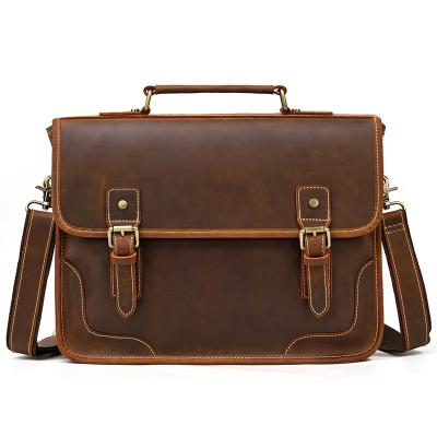 China Crazy Horse Men's Genuine Leather Briefcase Durable Business Leather Bag For 14