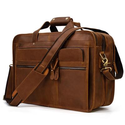 China Vintage Simple Stylish Mens Crazy Horse Leather Briefcase With 3 Compartments Large Genuine Leather Laptop Bag 17