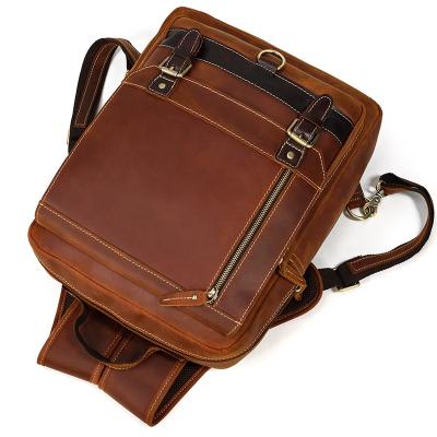 China Brown Genuine Leather Retro Men Backside Air Cushion Casual Laptop Bag Other Backpacks For 15 Inch Notebook for sale