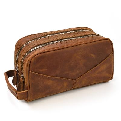 China Vintage Customize Logo Women's Toiletry Bag Genuine Leather Vintage Men Wash Bag For Outdoor Travel for sale