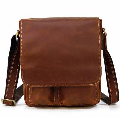 China Vintage Crazy Horse Men Leather 9.7 Inch Messenger Bags Custom Genuine Shoulder Bag Vintage Cowhide Leather Cross - Body Bags for sale