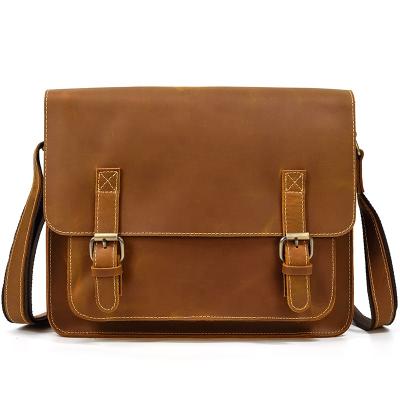 China Vintage Crazy Horse Leather Flap Messenger Bag Cow Leather Business Genuine Leather Men Shoulder Bag A4 Cross - Body Bag for sale