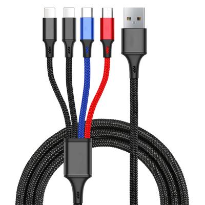 China Telephone Cable 4 in 1 Custom Retractable Universal Logo 3 in 1 Multiple 4 in 1 Multi USB Charger Fast Charging Cable for sale