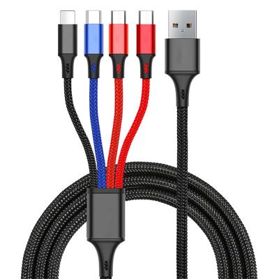 China 4 in 1 Android Mobile Phone Multi Light Pure Copper Nylon Charger Cable Micro C 4 Type in 1 Usb Fast Charging Cable for sale