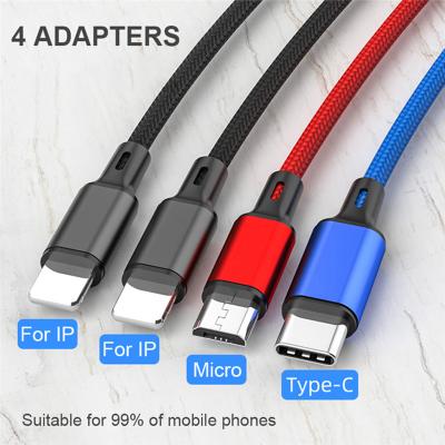 China Multi Charging Cable 4 In 1 2 Type C Nylon Braided Aluminum Alloy 3 In 1 4 In 1 Usb Cable Multi 3 In 1 Cable Charger for sale